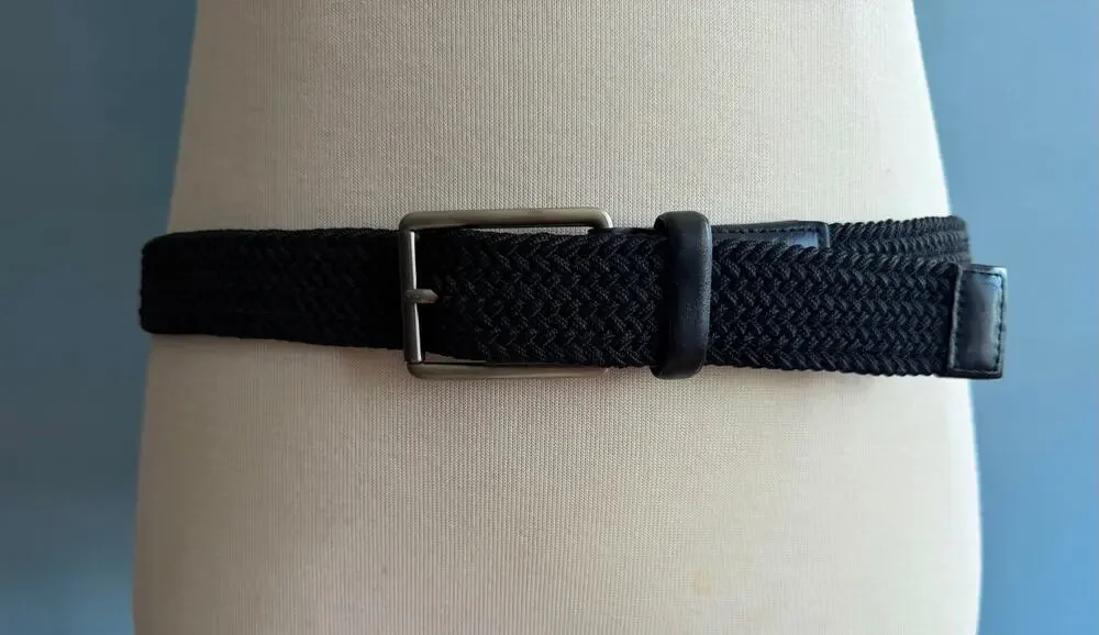 Original PENGUIN Black Stretch Woven Belt w/Leather Trim sz 36